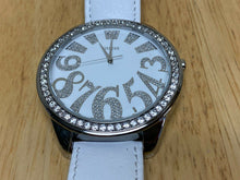 Load image into Gallery viewer, Unused GUESS Lady Large Face Rhinestone Leather Analog Quartz Watch Hour~New Bat
