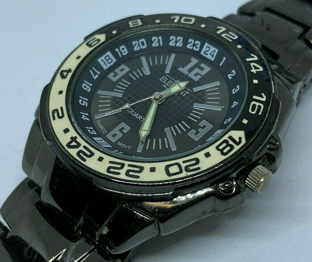 Element New York Men Black Moving Bezel Analog Quartz Watch Hours~New Battery