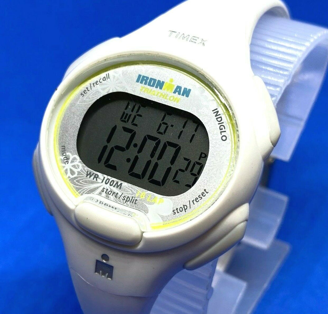 Timex Ironman Indiglo Lady 100m White Digital Alarm Chrono Watch Hour~New Batter