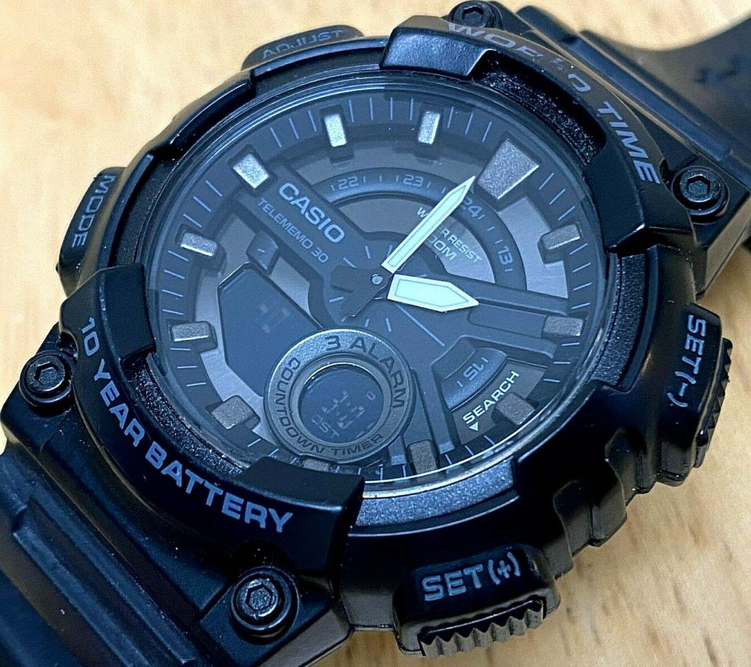 CASIO World Time AEQ-110 Men Analog Digital Alarm Chrono Watch Hours~New Battery