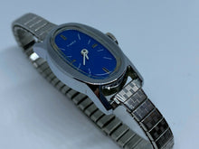 Load image into Gallery viewer, Vintage Timex Lady Silver Blue Stretch Band Hand-Wind Mechanical Watch Hours
