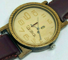 Load image into Gallery viewer, Mexico Made Mens Solid Wood Leather Band Analog Quartz Watch Hours~New Battery
