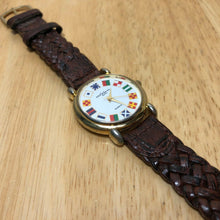 Load image into Gallery viewer, Vintage LA Express Gold World Flags Braided Leather Quartz Watch Hour~New Batter
