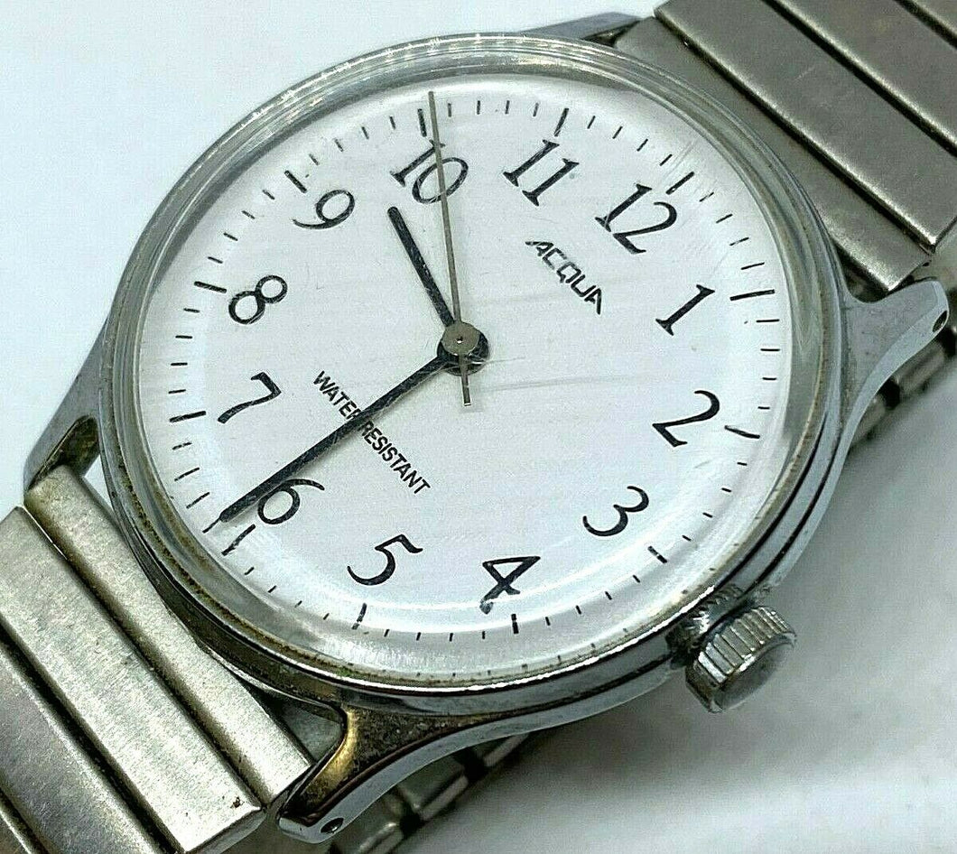 Vintage Acqua Timex Mens Silver White Stretch Hand Wind Mechanical Watch Hours