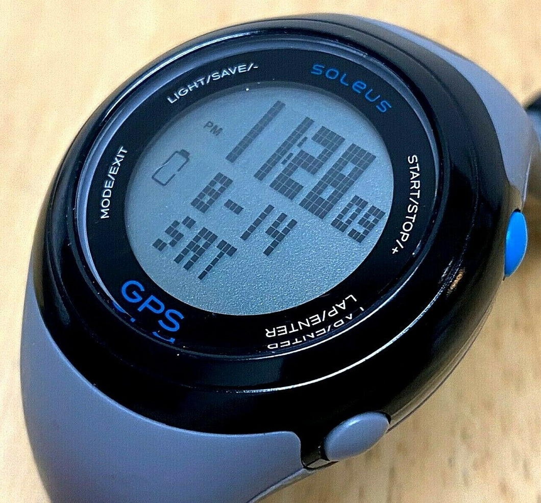 Soleus SG100 Mens Gray Black GPS Fitness Activity LCD Watch Hours~With Charger