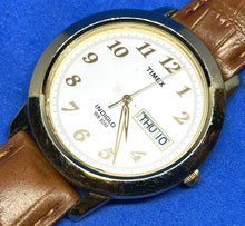 Load image into Gallery viewer, Timex Indiglo Mens 30m Gold-White Analog Quartz Watch Hours~Day Date~New Battery

