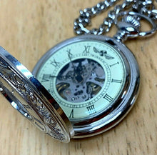 Load image into Gallery viewer, Nice Winner Mens Silver Half Hunter Roman Skeleton Hand-Wind Pocket Watch Hours
