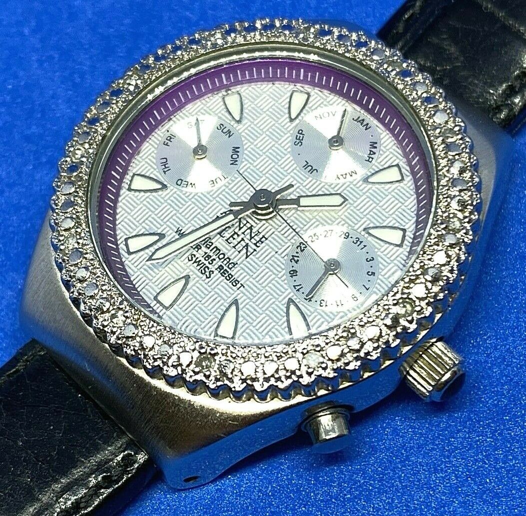 Anne Klein Lady 12 Real Diamonds 30m Swiss Analog Quartz Watch Hours~New Battery