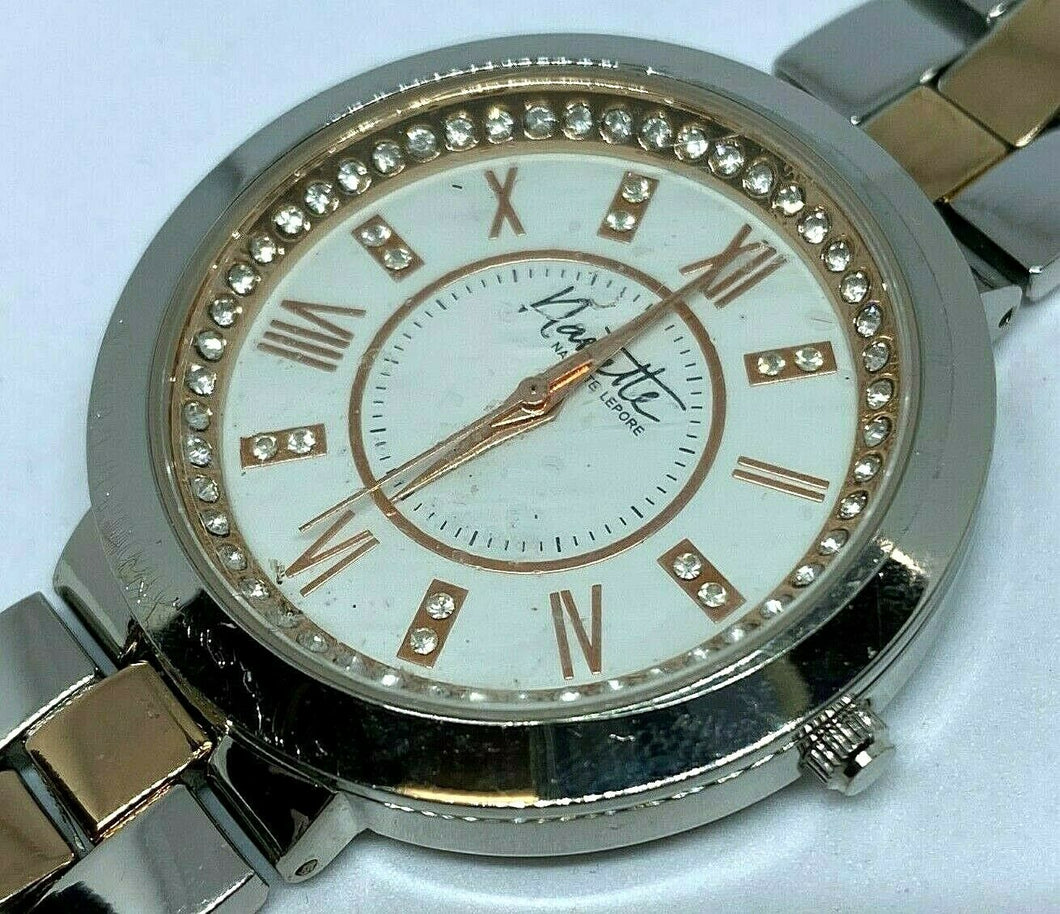 Unused Nanette Men Lady Dual Tone Rhinestone Analog Quartz Watch Hour~New Batter