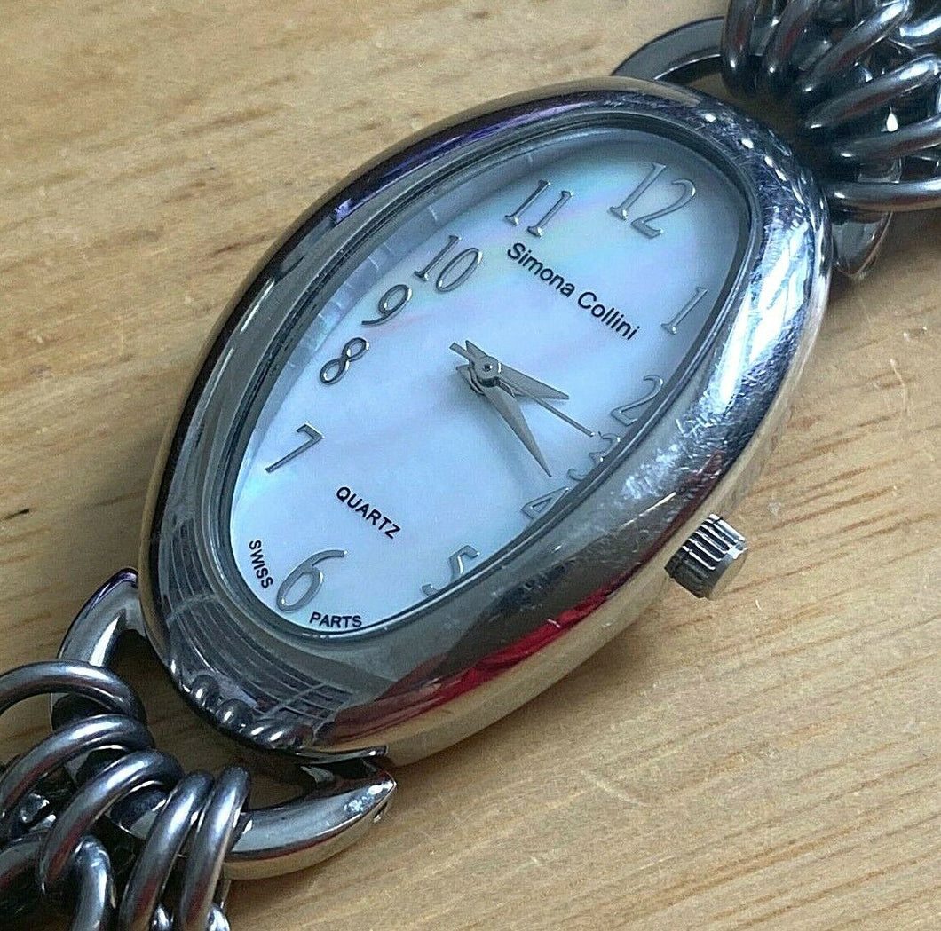Simona Collini Lady Swiss Parts MOP Dial Steel Analog Quartz Watch Hour~New Batt