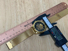 Load image into Gallery viewer, LEI YI Mens Skeleton Gold Tone Mesh Band Roman Automatic Self-Wind Watch hours
