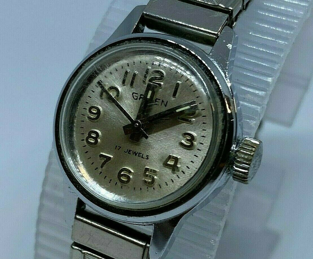 Vintage Gruen Lady 17 Jewels Silver Stretch Hand-Wind Mechanical Watch Hours