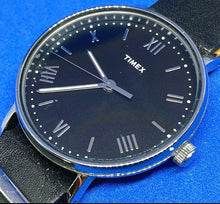 Load image into Gallery viewer, Timex Mens Silver Black Leather NATO Roman Analog Quartz Watch Hours~New Battery
