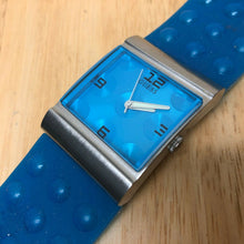Load image into Gallery viewer, GUESS Lady Silver Blue Silicon Band Square Analog Quartz Watch Hours~New Battery
