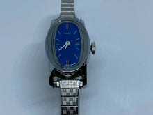 Load image into Gallery viewer, Vintage Timex Lady Silver Blue Stretch Band Hand-Wind Mechanical Watch Hours
