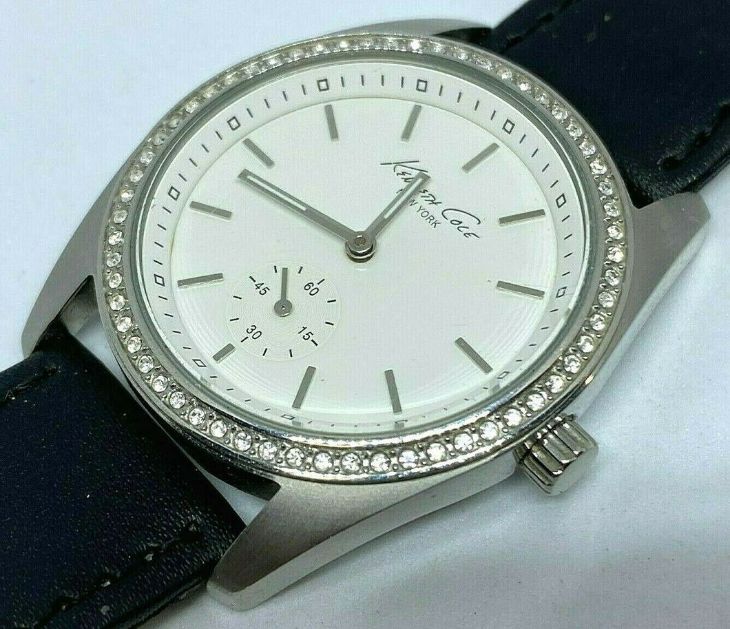 Kenneth Cole Men Lady Small Second Silver White Analog Quartz Watch Hour~New Bat