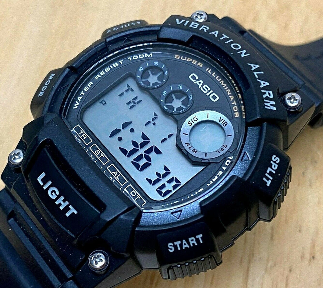 Casio W-735H Mens 100m Black Digital Vibration Alarm Quartz Watch Hours~New Batt