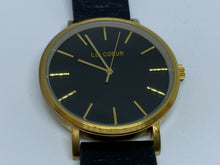 Load image into Gallery viewer, Vintage LE Coeur Men Gold-Black Swiss Movt Analog Quartz Watch Hours~New Battery
