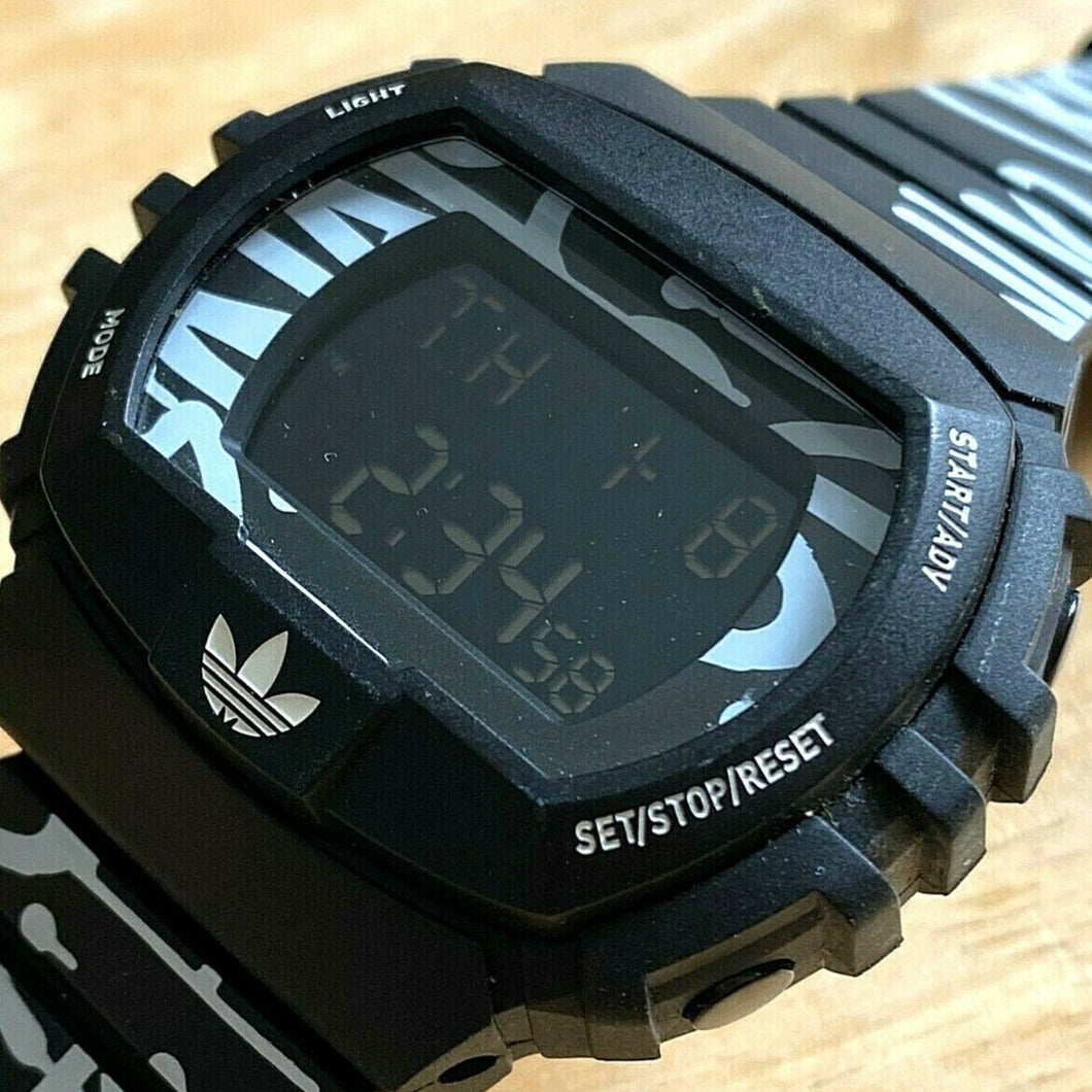 Adidas Men 50m Black White Reverse LCD Digital Alarm Chrono Watch Hours~New Batt