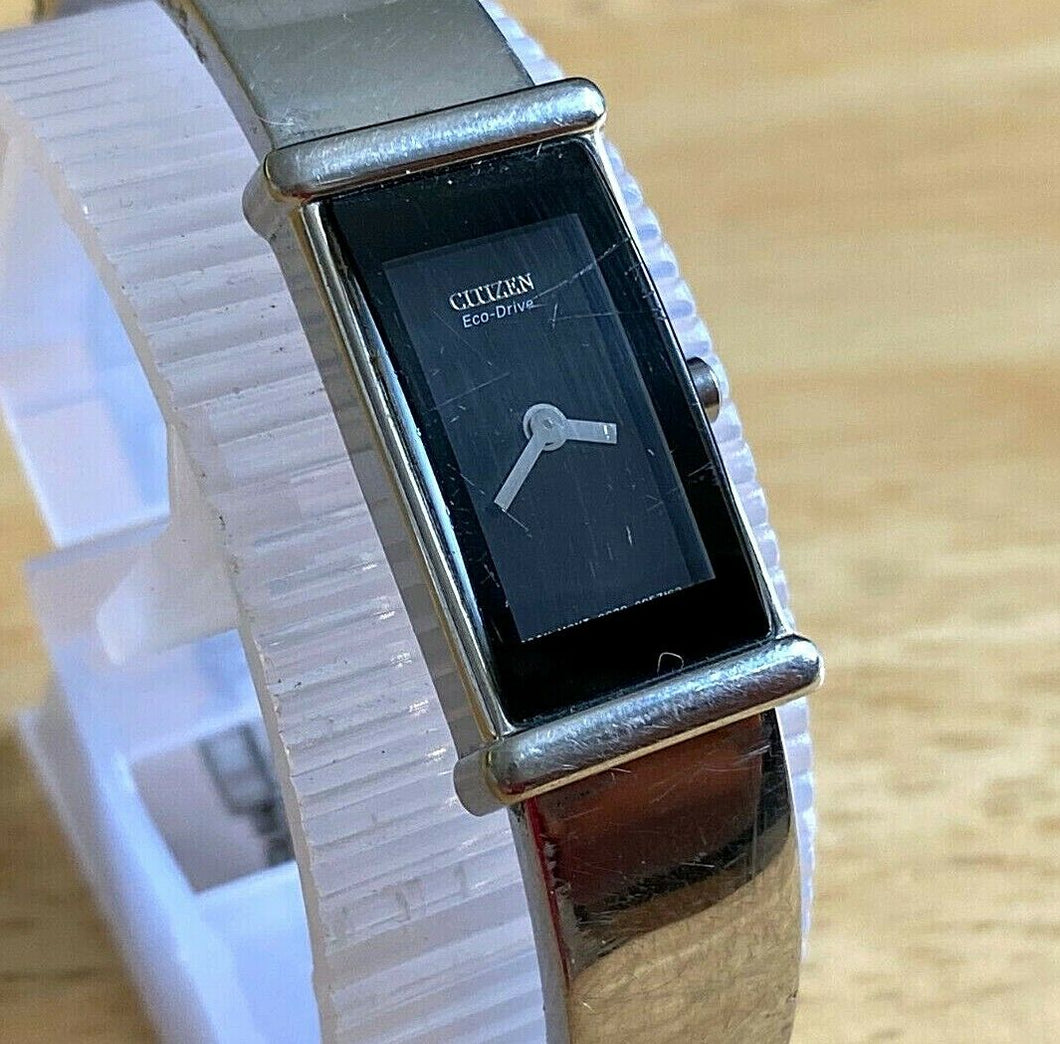 Citizen Eco-Drive G620 Lady Silver Black Rectangle Solar Power Quartz Watch Hour