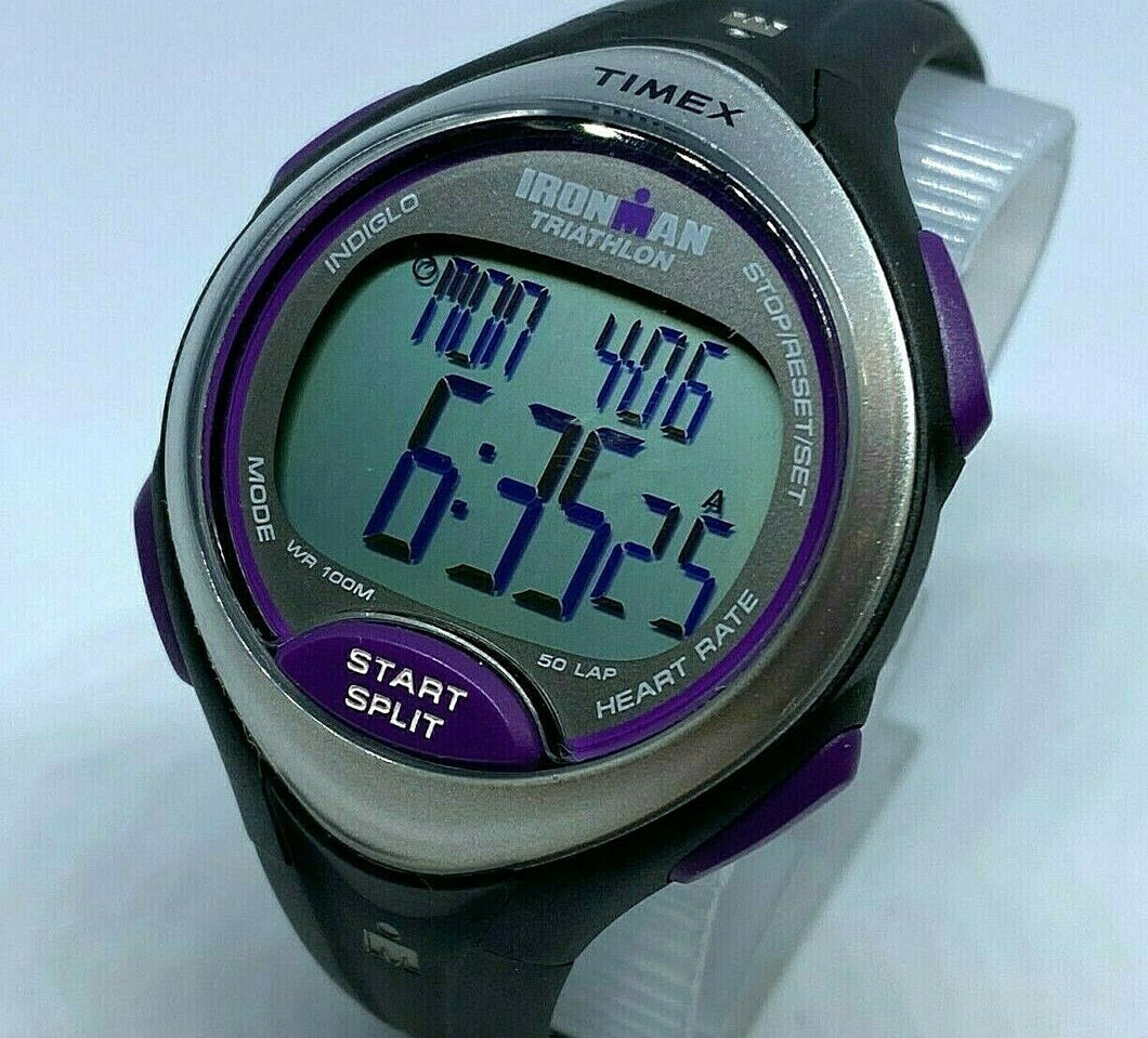 Timex Ironman Indiglo Lady Purple Silver Digital Alarm Chrono Watch Hour~New Bat