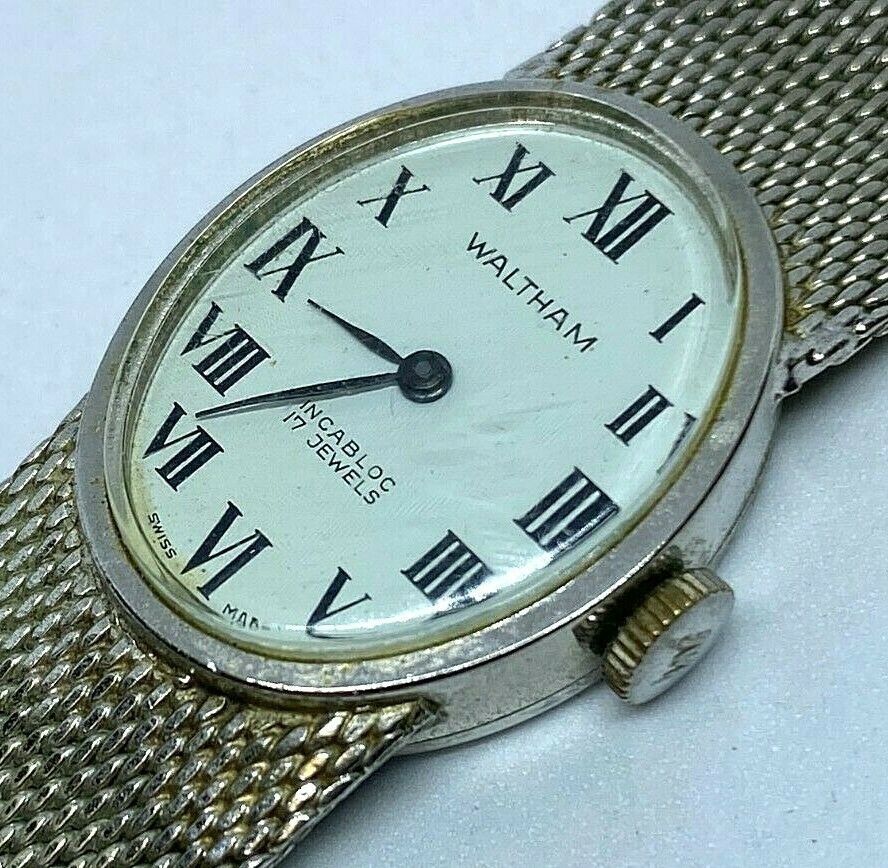 Vintage Waltham Lady 17 Jewels Silver Swiss Oval Hand-Wind Mechanical Watch Hour