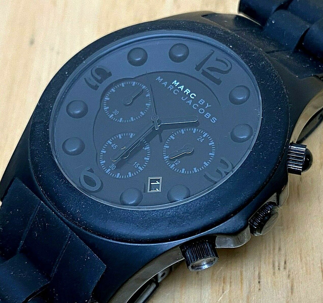 Marc Jacobs Men 50m Black Steel Analog Quartz Chronograph Watch Hour~New Battery