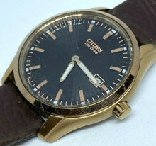 Load image into Gallery viewer, Citizen Eco-Drive J166 Men Gold Tone Steel Leather Analog Quartz Watch Hour~Date
