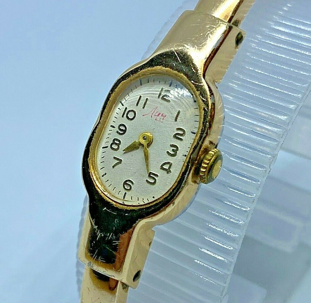 Vintage AYH Lady Gold Tone Cuff Bangle Hand-Wind Mechanical Watch Hours