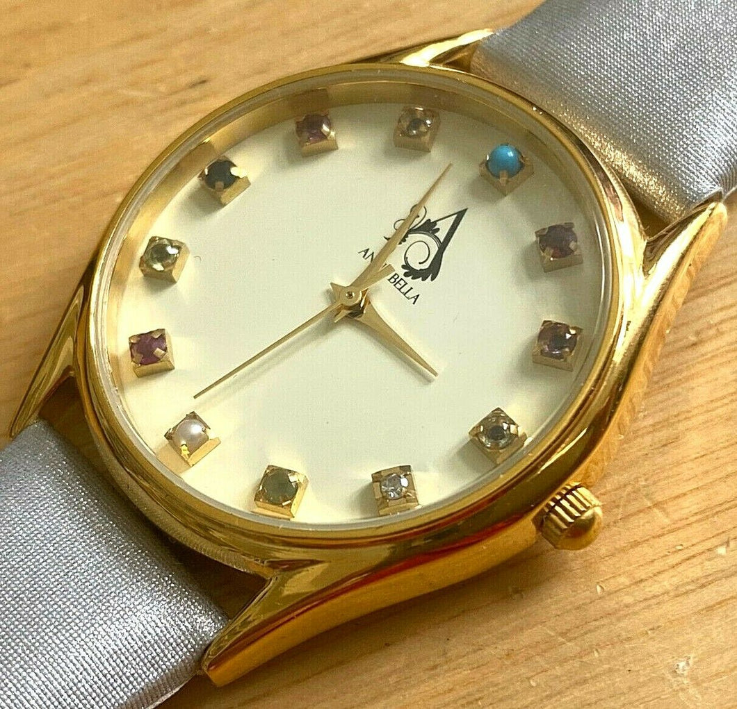 Unused Anna Bella 12 Birthstones Semi Precious Stones Quartz Watch Hour~New Bat