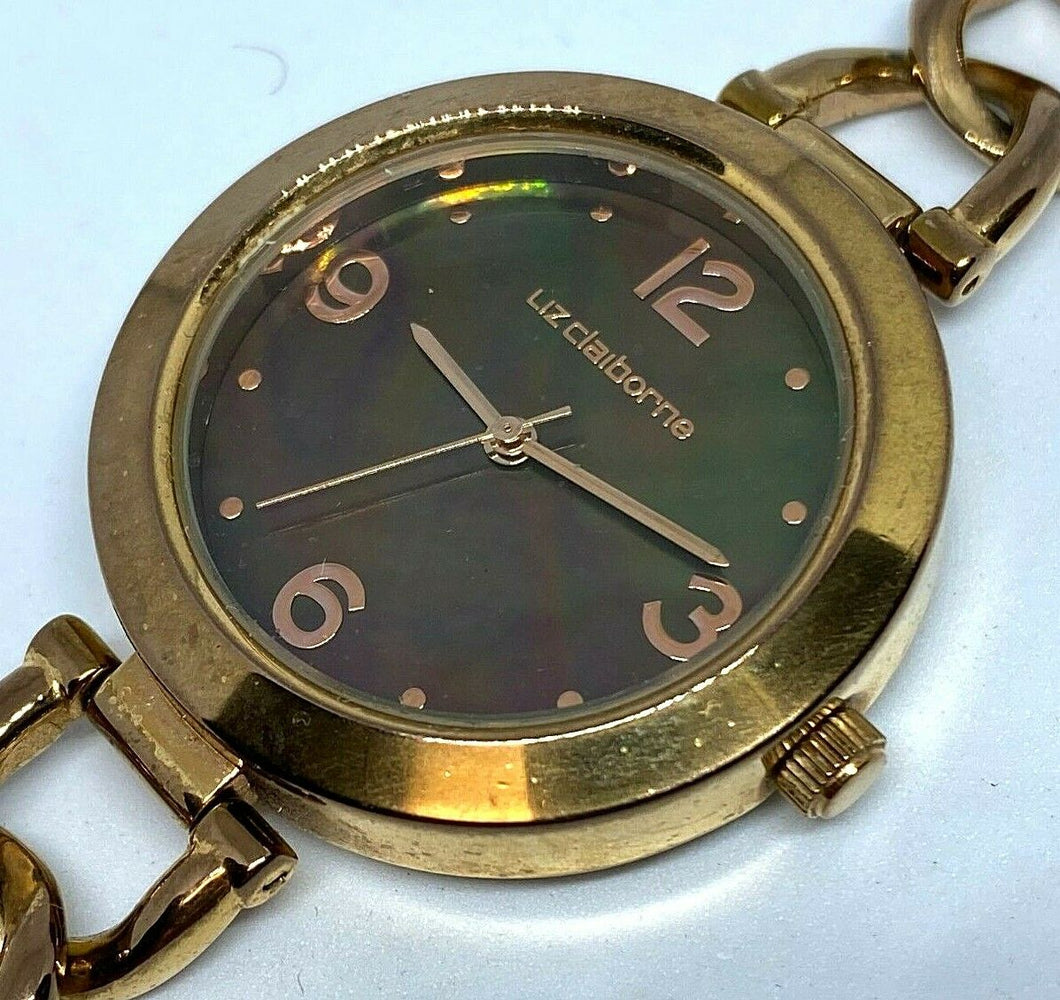 Liz Claiborne Lady Rose Gold Tone Abalone Dial Analog Quartz Watch Hour~New Batt