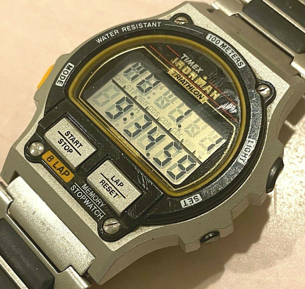 Vintage Timex Ironman Indiglo Men 100m Digital Alarm Chrono Watch Hours~New Batt