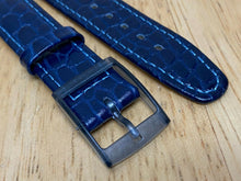 Load image into Gallery viewer, Original NEW Swatch Blue Genuine Leather Silver Hook Watch Strap Band~20 mm MAX
