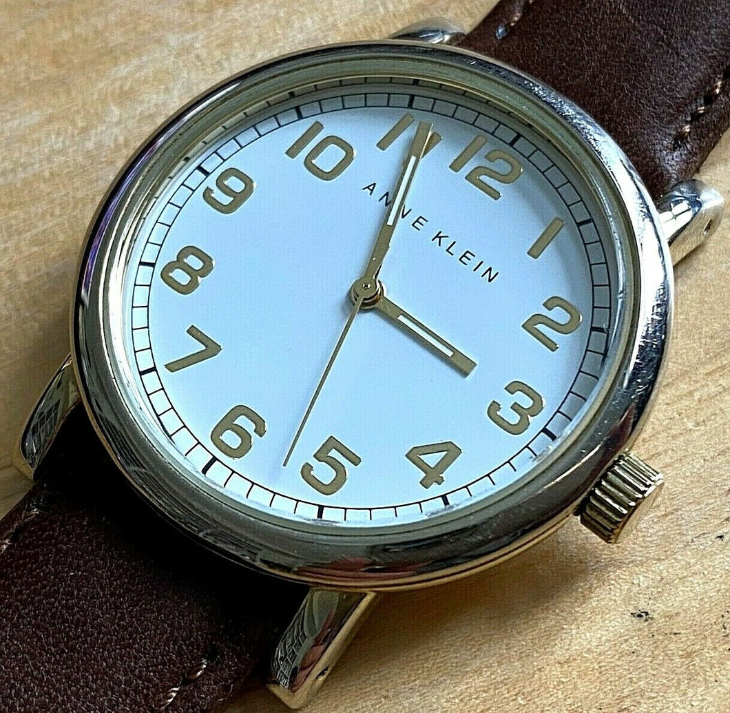 Anne Klein Mens 30m Slim Thin Leather Band Analog Quartz Watch Hours~New Battery