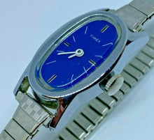 Load image into Gallery viewer, Vintage Timex Lady Silver Blue Stretch Band Hand-Wind Mechanical Watch Hours
