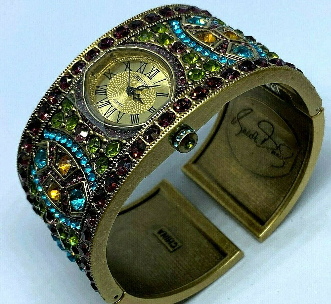 Unused HEIDI DAUS Color Bling Crystals Cuff Bangle Quartz Watch Hour~New Battery