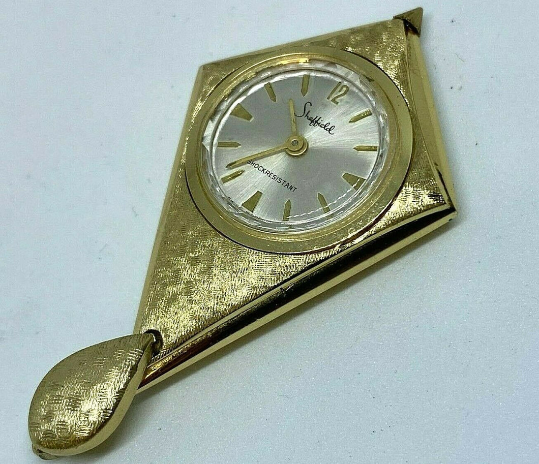 Vintage Sheffield Swiss Lady Gold Tone Hand-Wind Necklace Pendant Watch Hours