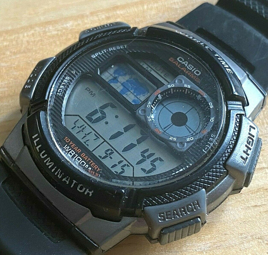 Casio AE-1000W Men Silver Black Digital Alarm Chrono Quartz Watch Hours~New Batt