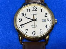 Load image into Gallery viewer, Timex Indiglo Mens Gold Tone Beige Leather Analog Quartz Watch Hours~New Battery
