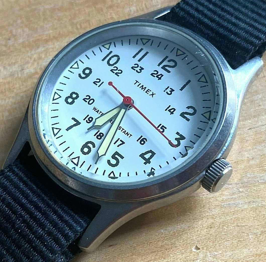 Timex Men Classic Silver White Military Style Analog Quartz Watch Hours~New Batt