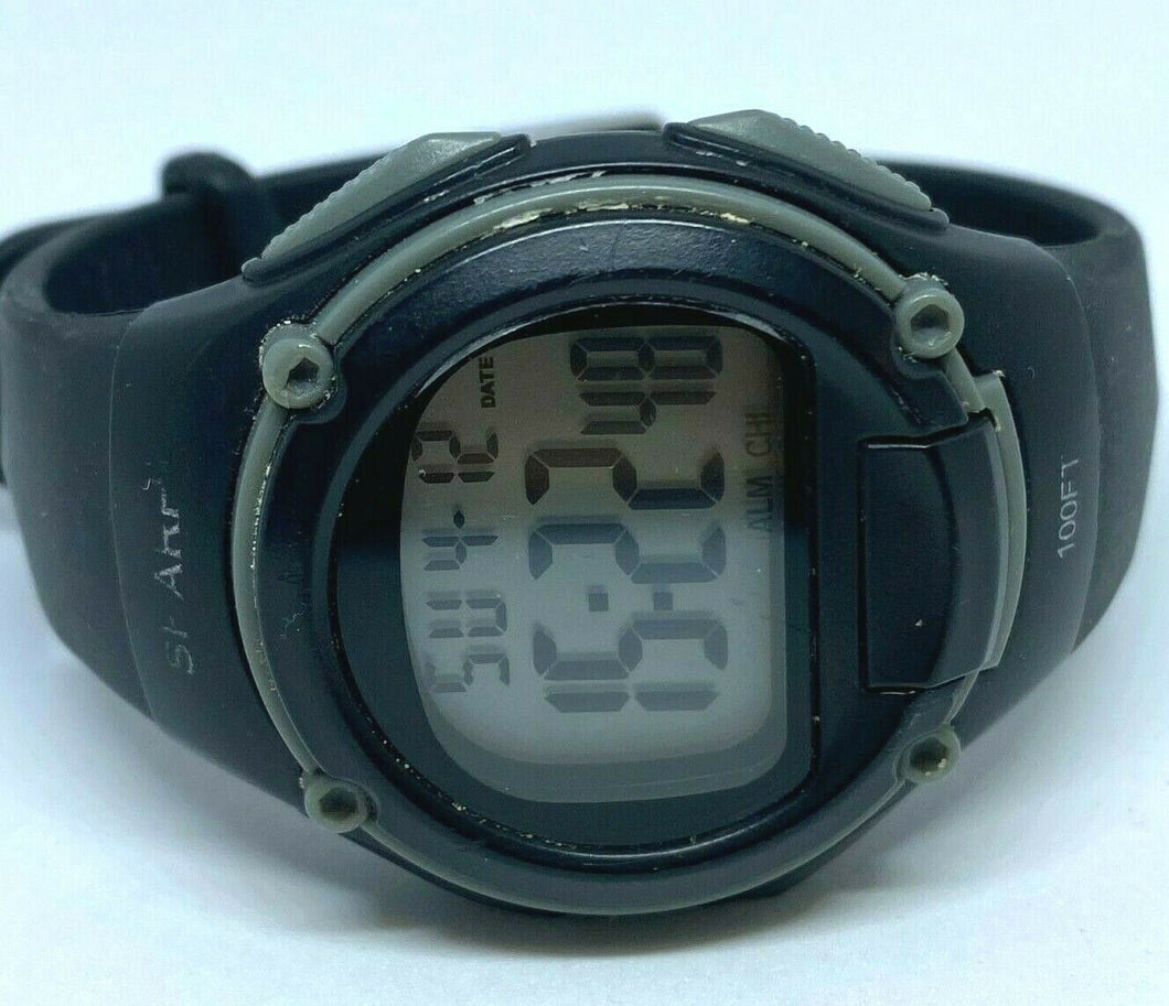 Sharp Mens 30m Black Gray Round Digital Alarm Chrono Watch Hours~New Battery