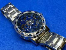 Load image into Gallery viewer, Unused Winner Mens Skeleton Silver Rhinestone Hand-Wind Mechanical Watch Hours
