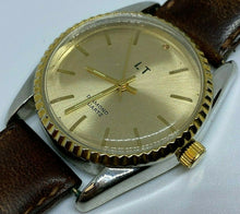 Load image into Gallery viewer, Vintage LT Men Dual Tone Fluted Bezel Leather Analog Quartz Watch Hours~New Batt
