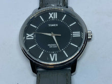 Load image into Gallery viewer, Timex Mens 50m Silver Black Leather 43mm Analog Quartz Watch Hours-New Battery
