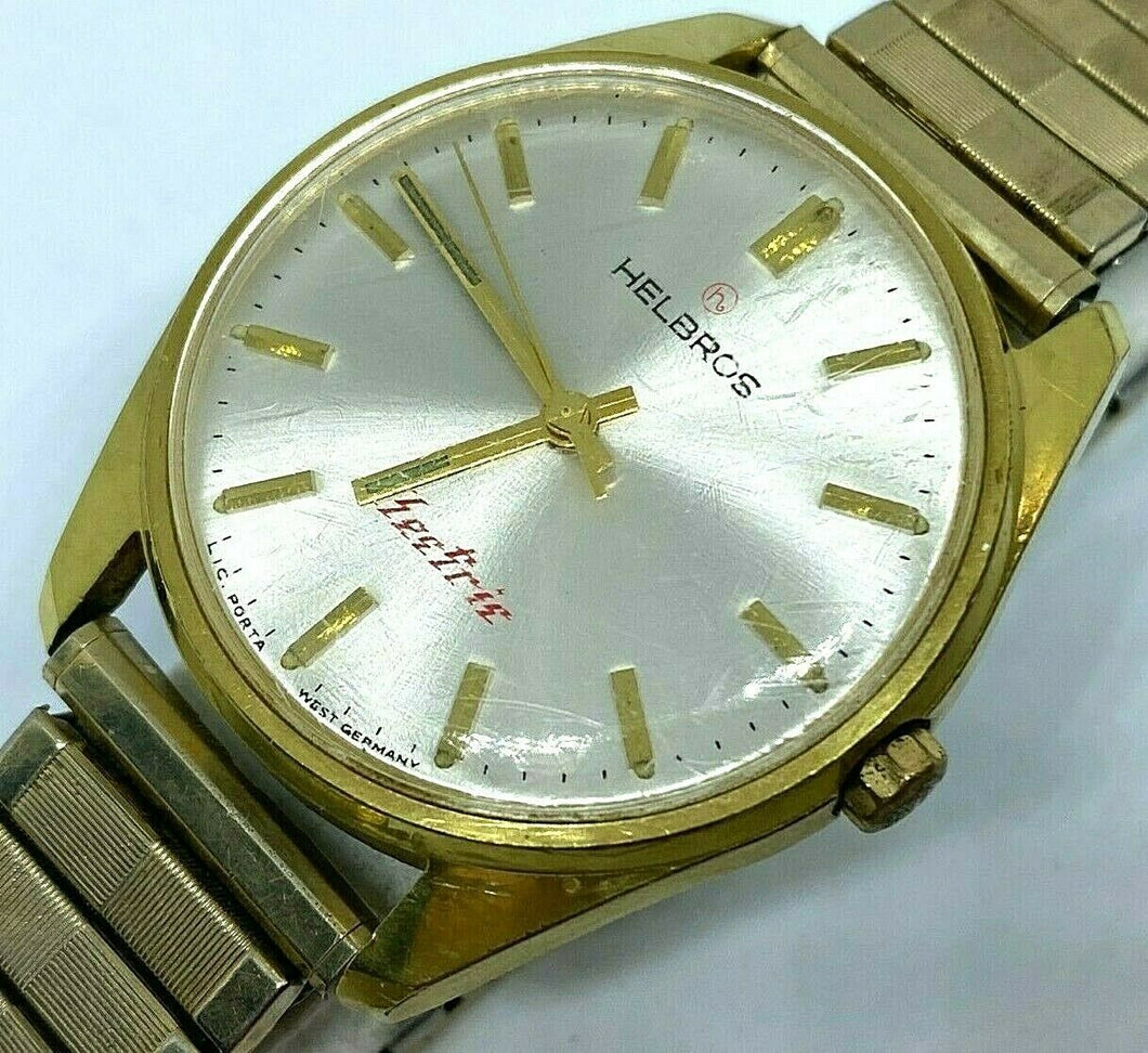 Vintage Helbros Electric Mens Gold Tone Loud Beat Analog Watch Hours~New Battery