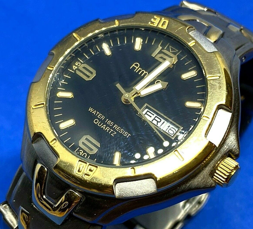 Armitron 20/4131 Mens 50m Dual Tone Moving Bezel Analog Watch Hours~New Battery