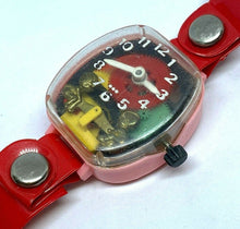 Load image into Gallery viewer, Vintage Merry USA Made Kids Pink Red Plastic Toy Hand-Wind Mechanical Watch Hour
