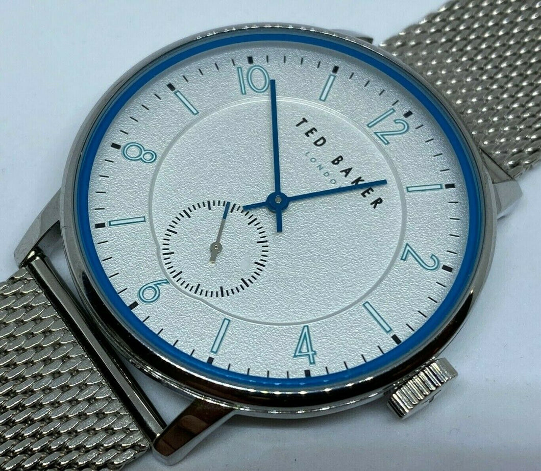Ted Baker London Men Silver Mesh Small Seconds Analog Quartz Watch Hour~New Batt