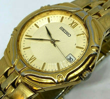 Load image into Gallery viewer, Seiko 7N42-6C10 Mens Gold Tone Steel Analog Quartz Watch Hours~Date~New Battery
