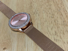 Load image into Gallery viewer, Unused Manchda Lady Rose Gold Rhinestone Mesh Analog Quartz Watch Hours~New Batt
